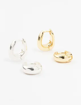 Mixed Metals Blend Oval Hoop Earrings 2-Pack