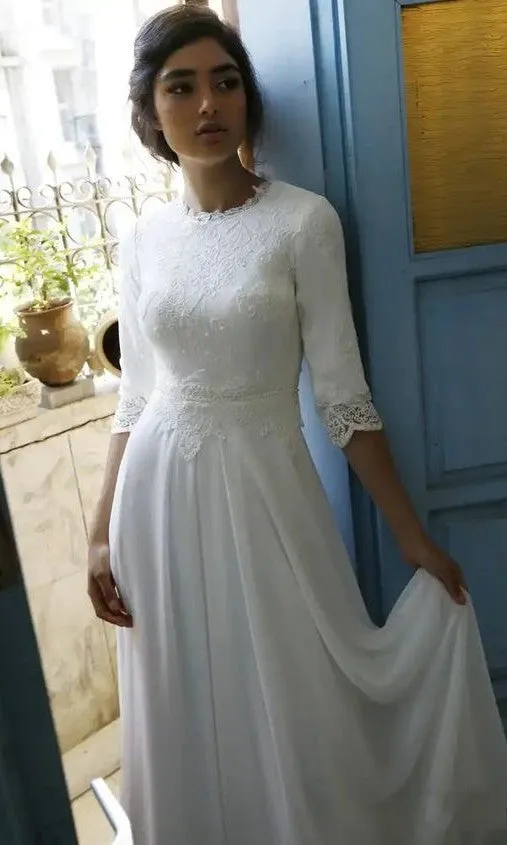 Modest Half Sleeve Lace Wedding Dress