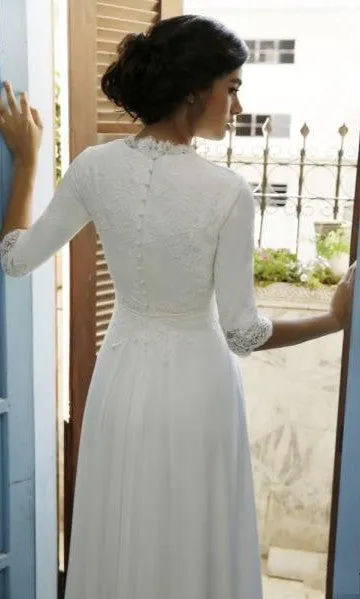 Modest Half Sleeve Lace Wedding Dress