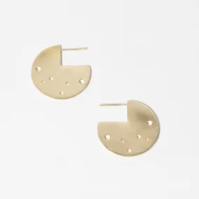 Moon Coin Hoop Earrings - Brass