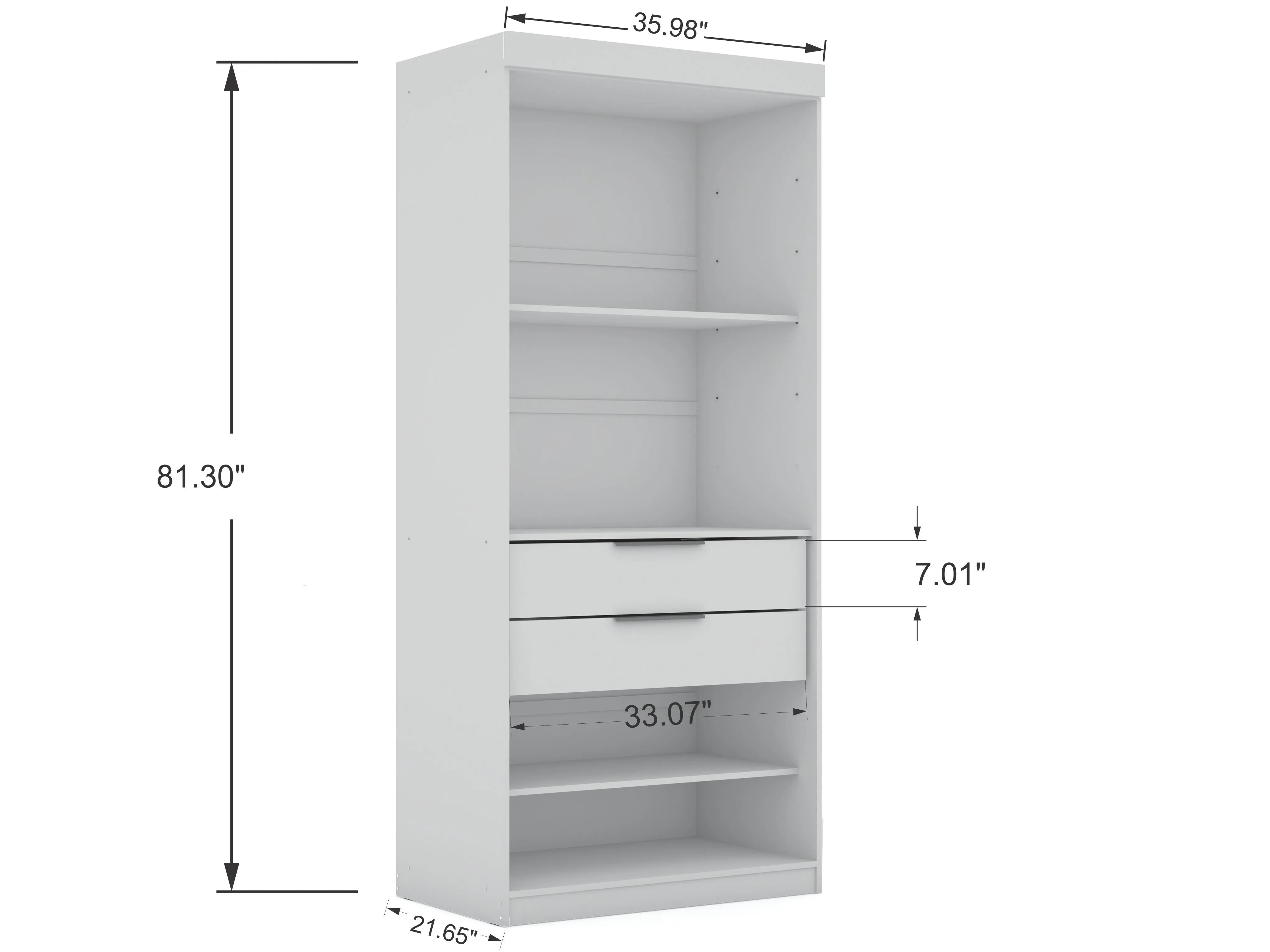 Mulberry Open 3 Sectional Modem Wardrobe Closet with 6 Drawers - Set of 3 in White