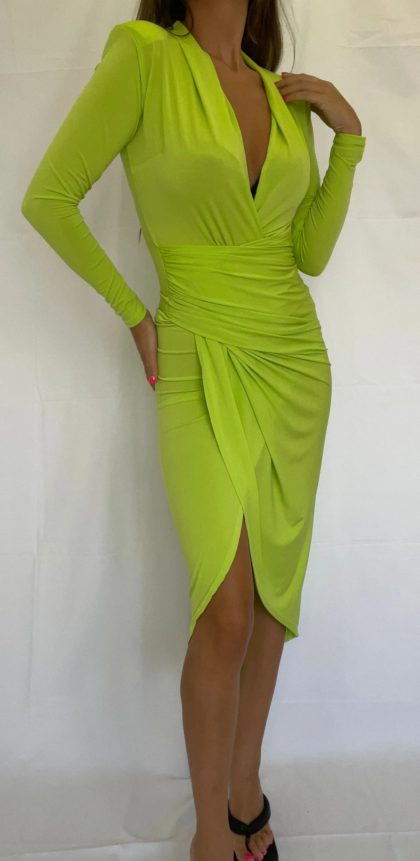 Neon Green Wrap Midi Dress