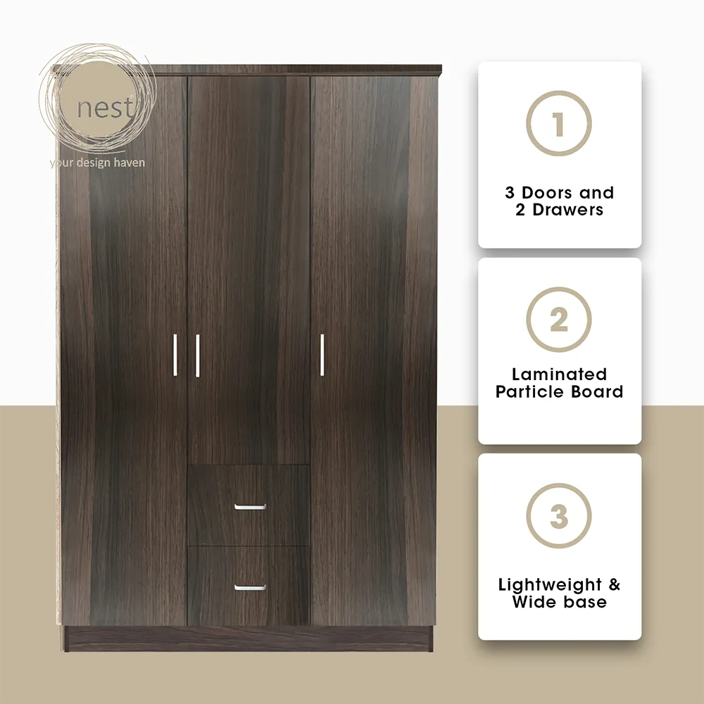 NEST DESIGN LAB Premium Wardrobe 3Doors & 2Drawers - Wenge