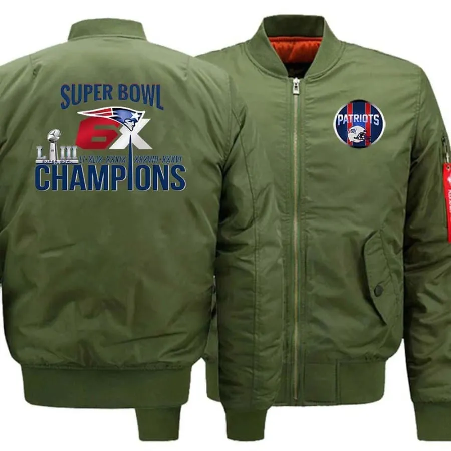 New england patriots Fan Bomber Jacket| Nfl patriots Fan 6x Super Bowl champions Jackets (3 Colors)