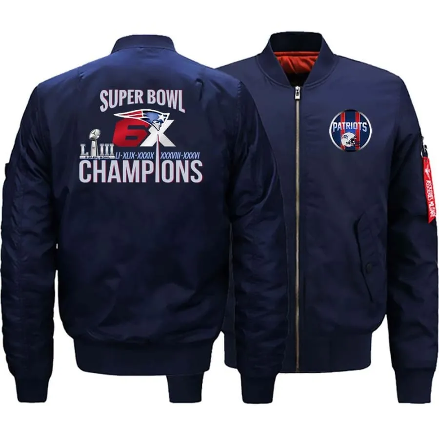 New england patriots Fan Bomber Jacket| Nfl patriots Fan 6x Super Bowl champions Jackets (3 Colors)