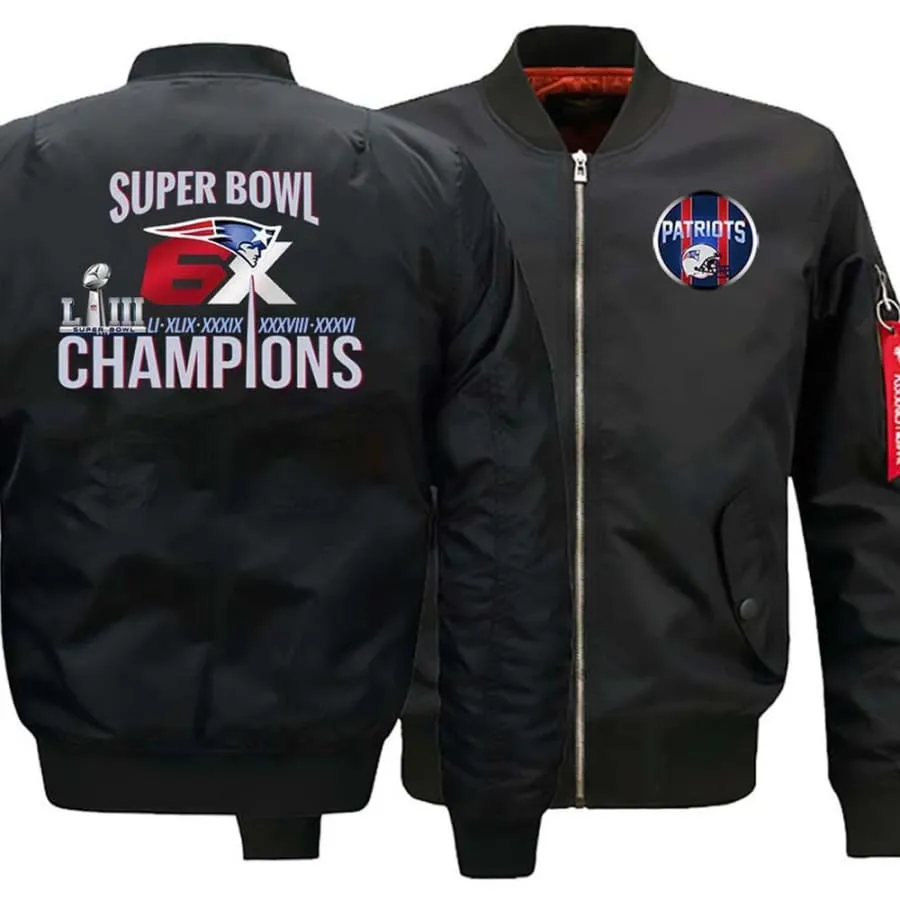 New england patriots Fan Bomber Jacket| Nfl patriots Fan 6x Super Bowl champions Jackets (3 Colors)