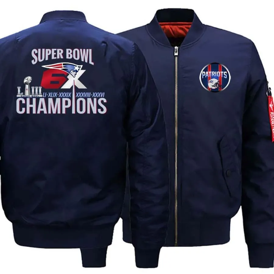 New england patriots Fan Bomber Jacket| Nfl patriots Fan 6x Super Bowl champions Jackets (3 Colors)