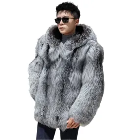 New Men's Winter Hooded Fox Fur & Mink Coat - Warm Fashion Silver Fox Fur Integrated Jacket | Casual Cozy Outerwear