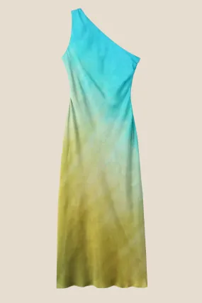 One Shoulder Tie-dye Sheath Long Dress