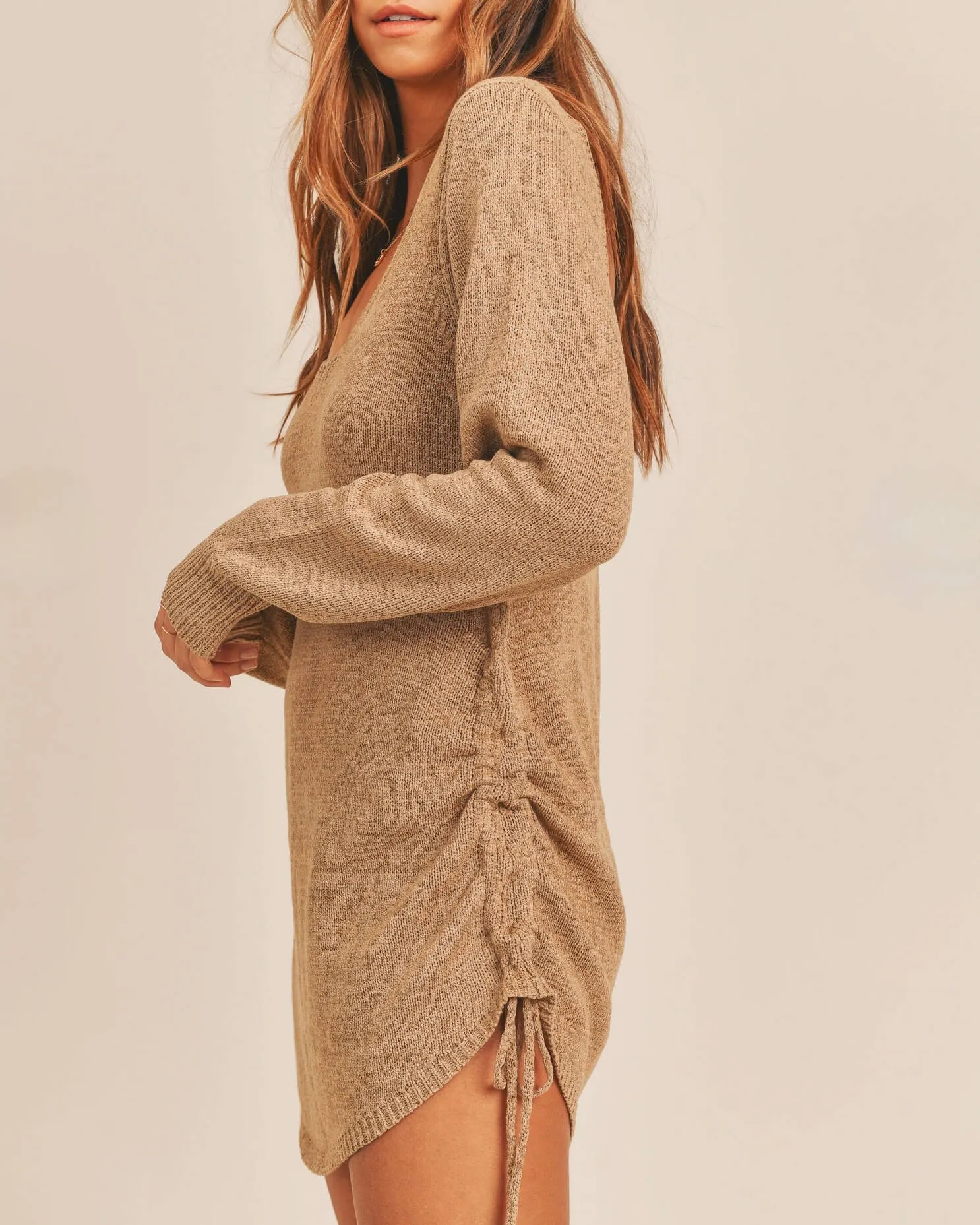 Open Back Knit Sweater Dress with Side Drawstring in More Colors