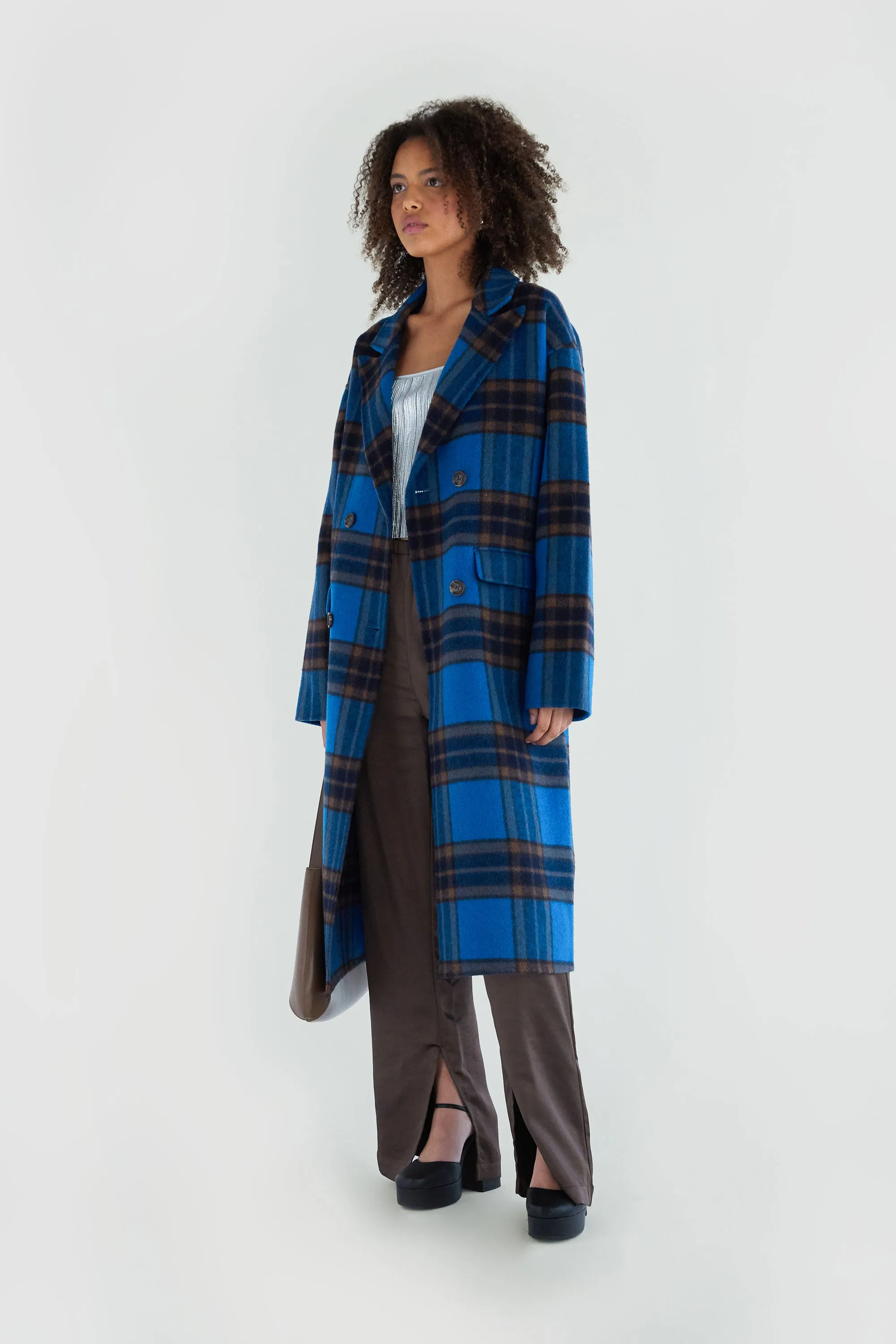 OVERSIZED PLAID WOOL BLEND COAT