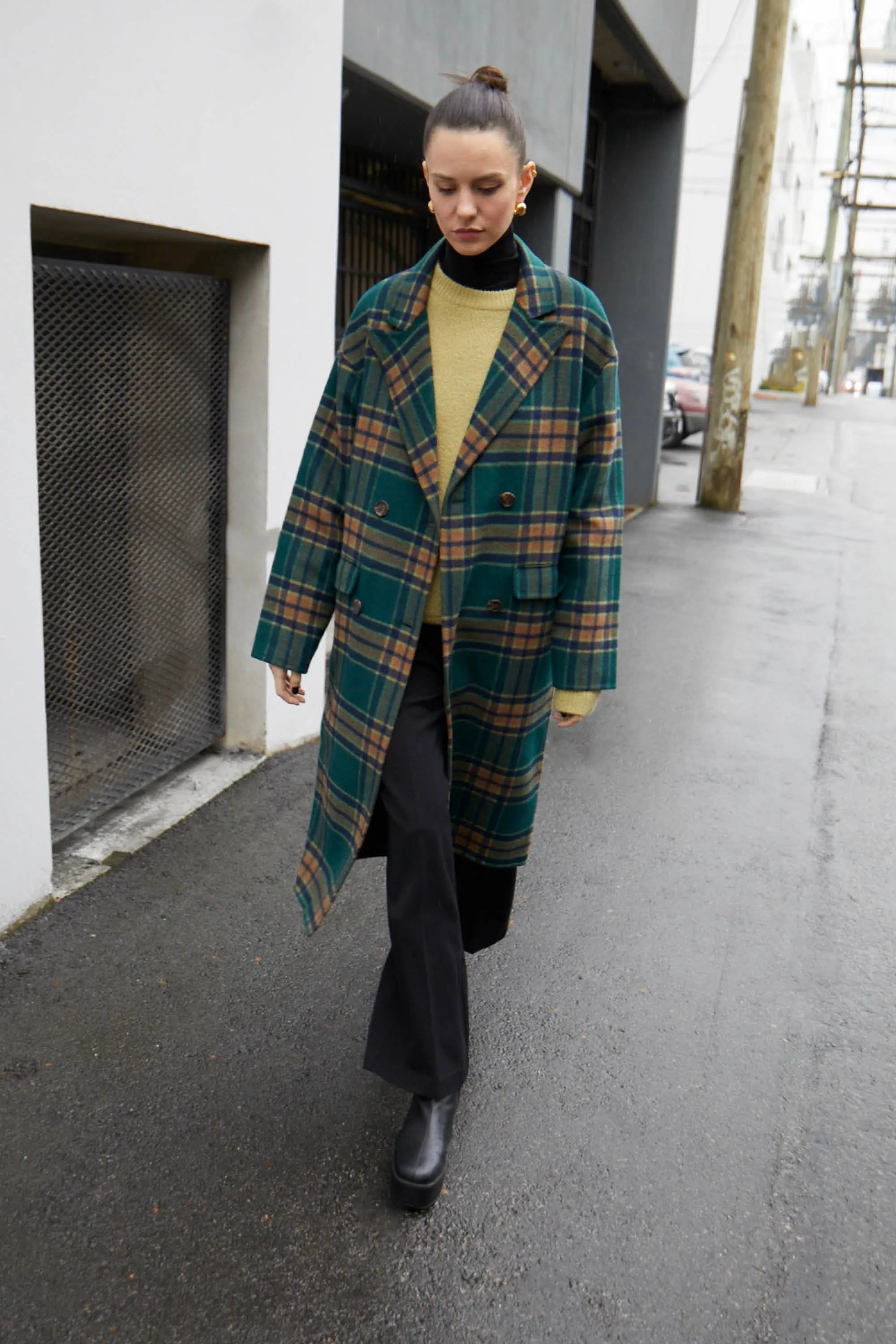 OVERSIZED PLAID WOOL BLEND COAT