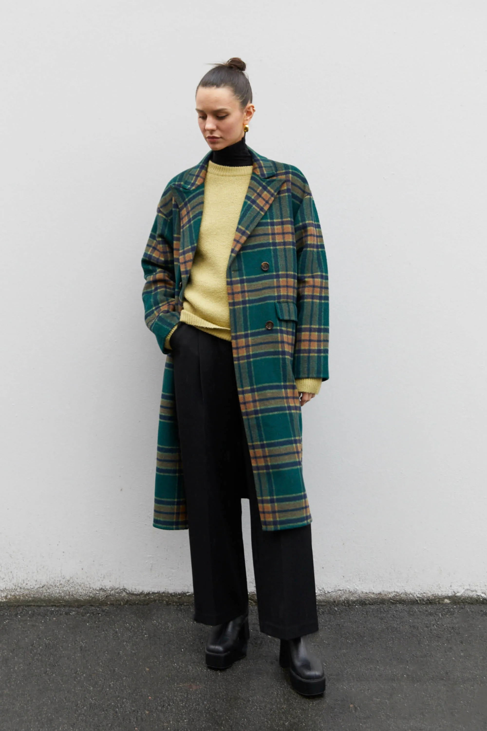 OVERSIZED PLAID WOOL BLEND COAT