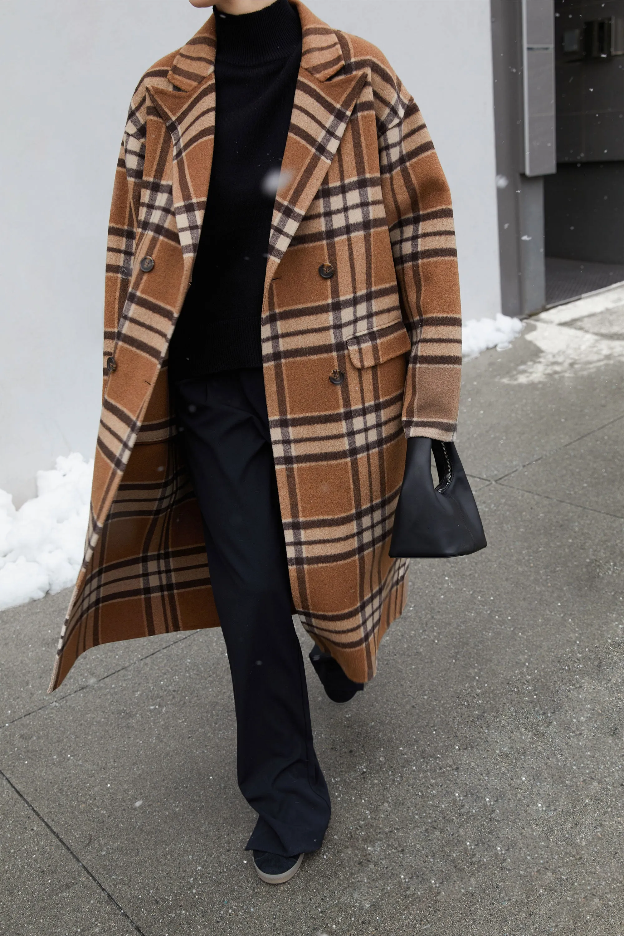 OVERSIZED PLAID WOOL BLEND COAT