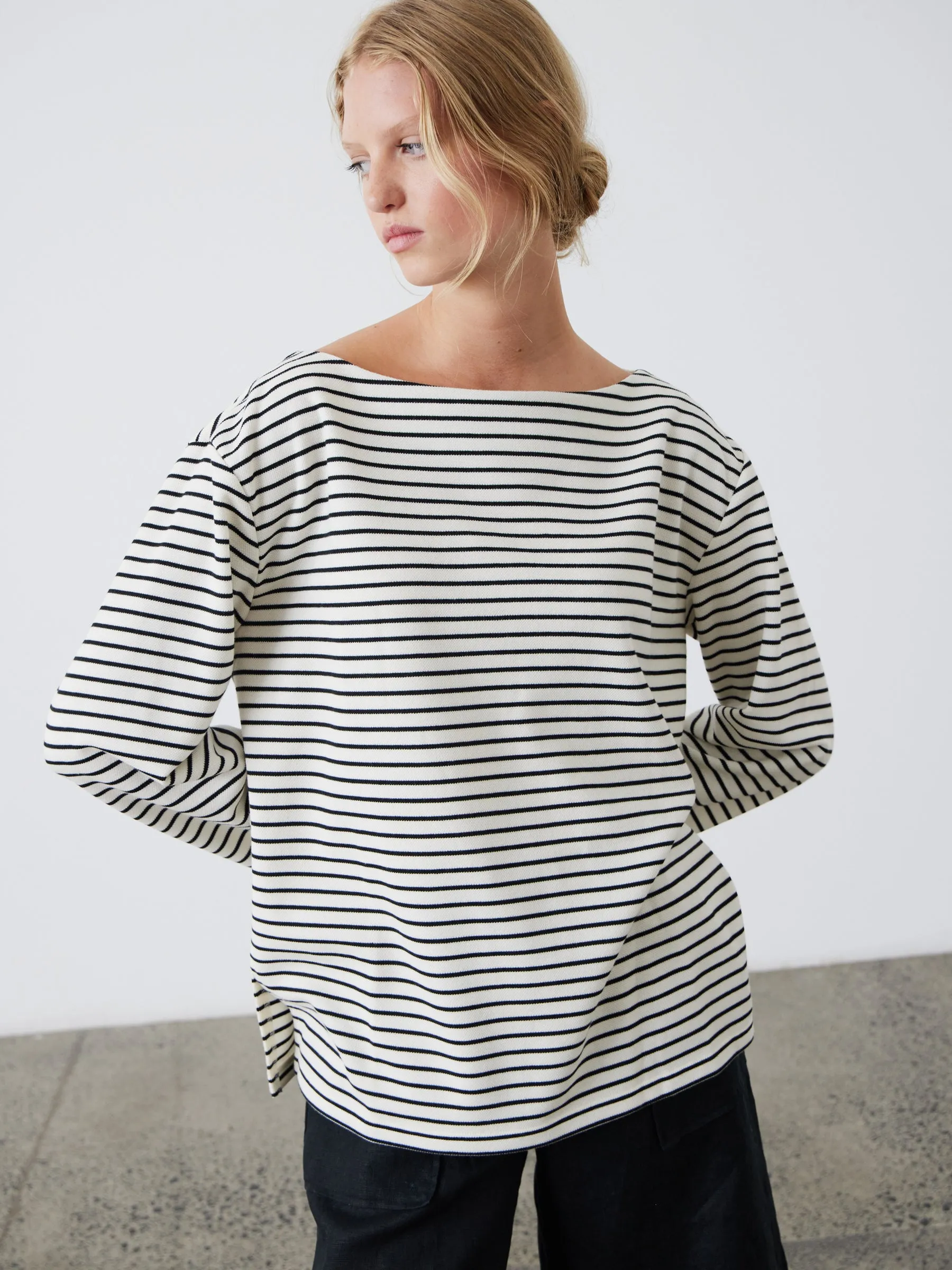 Pablo Long-Sleeve Top - Black/Ecru Stripe