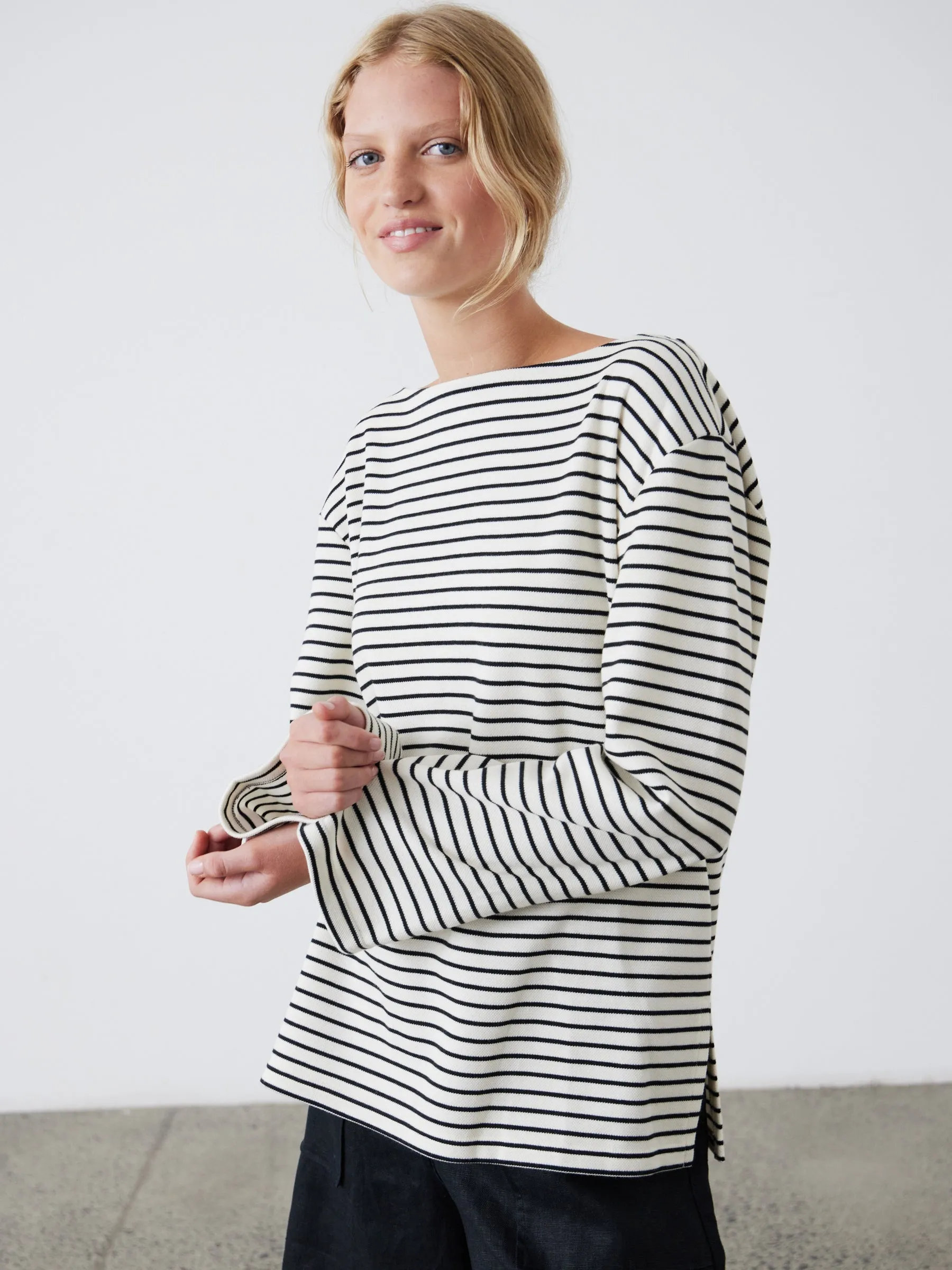 Pablo Long-Sleeve Top - Black/Ecru Stripe