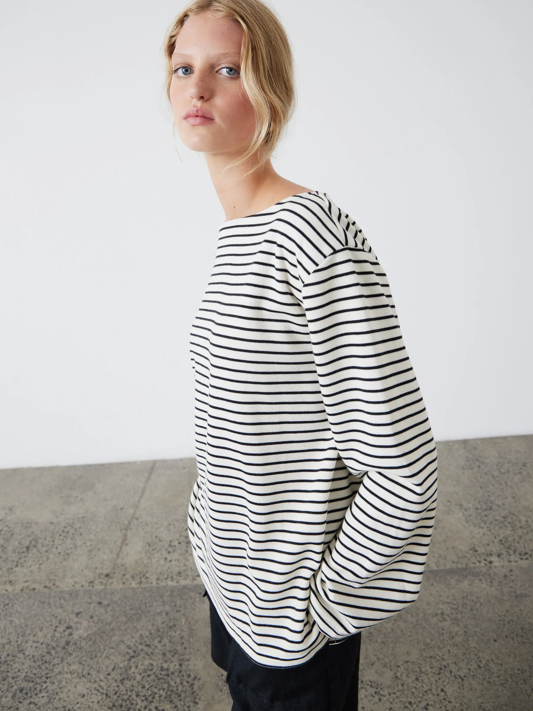 Pablo Long-Sleeve Top - Black/Ecru Stripe