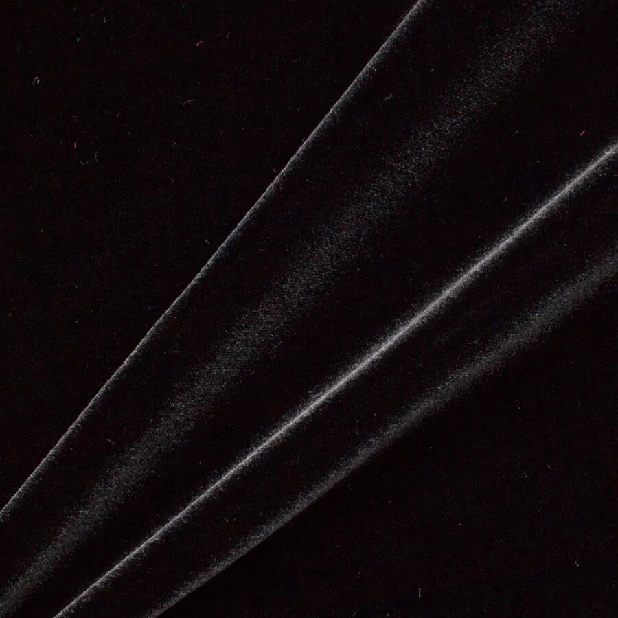 Plain Black Panne Viscose Blend Velvet