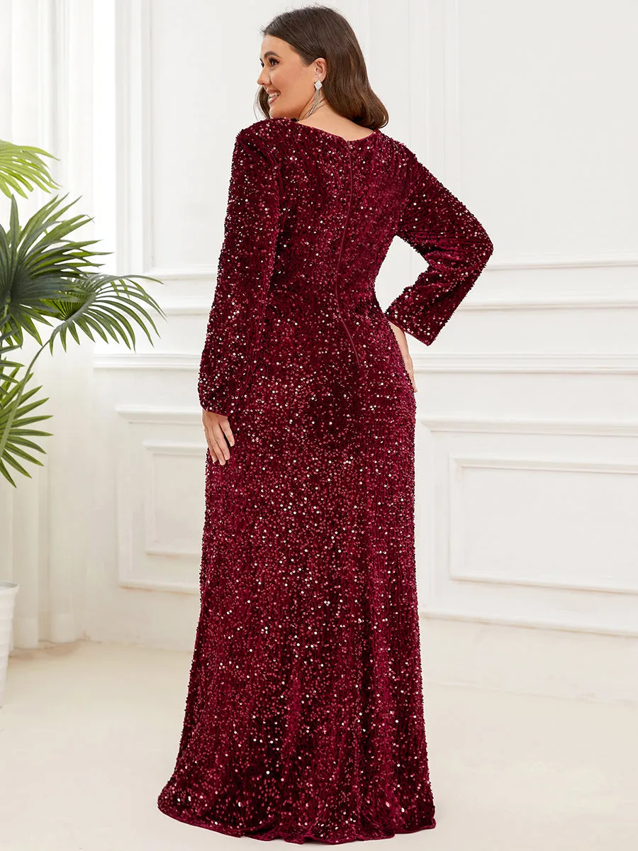 Plus Shiny Long Sleeves Sweetheart Neck Fishtail Wholesale Evening Dresses