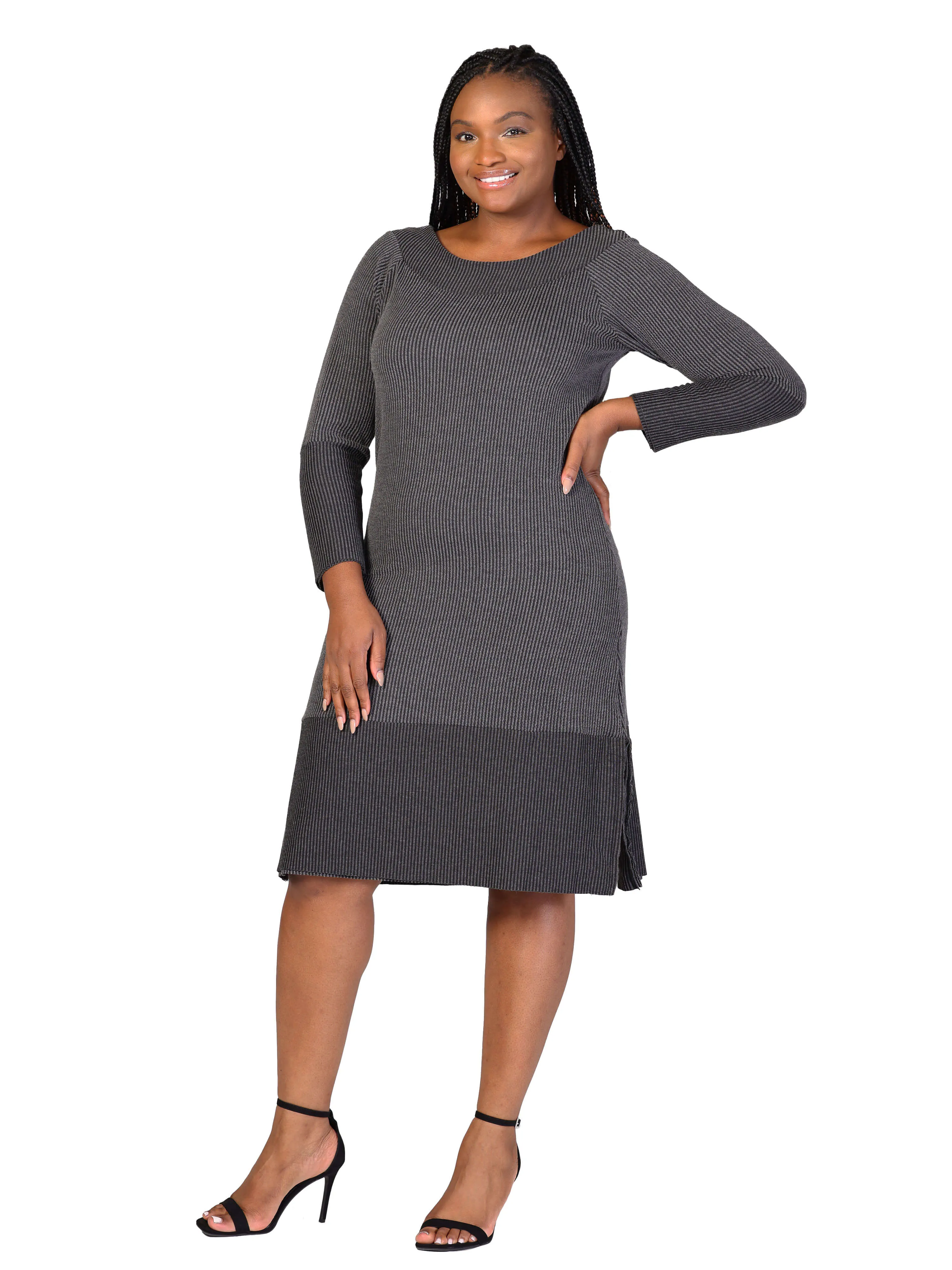 Plus Size Ribbed Knit Long Sleeve Split Hem Sweater Dress