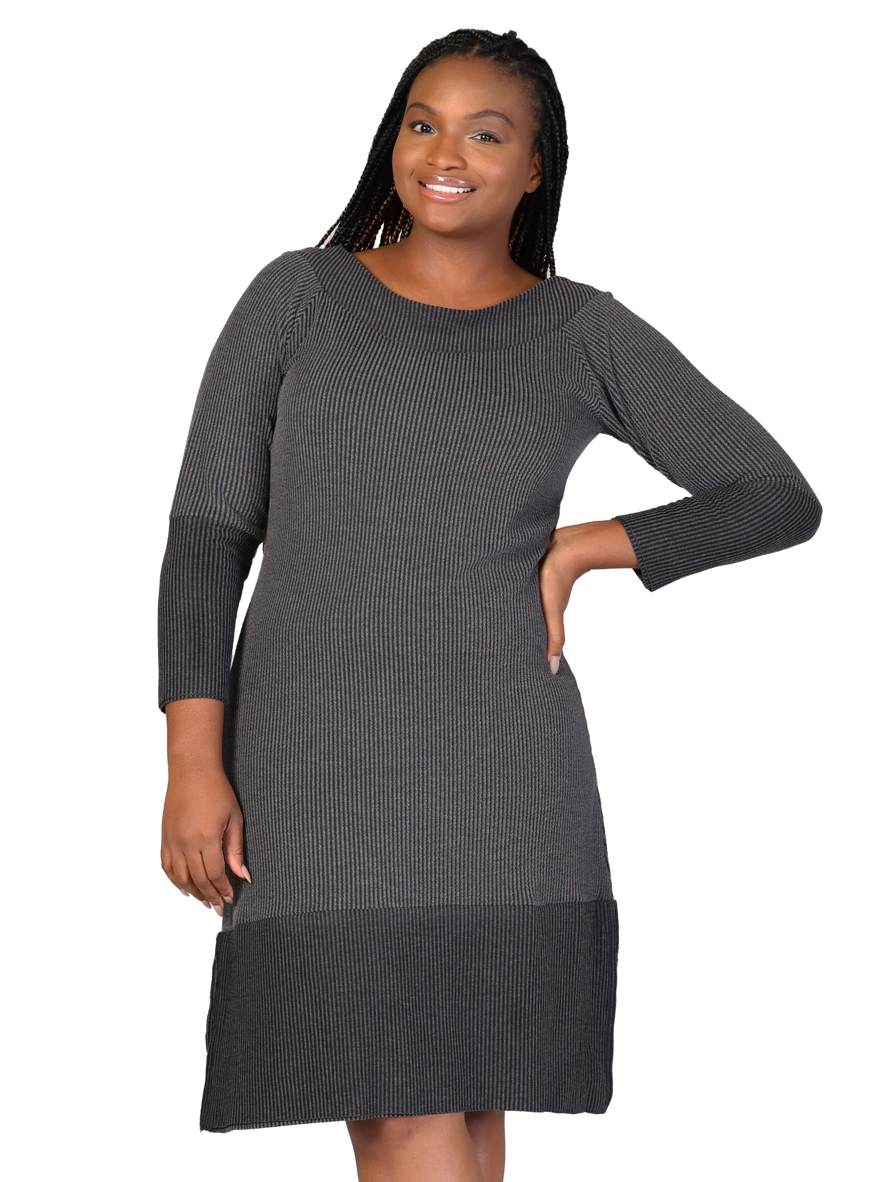 Plus Size Ribbed Knit Long Sleeve Split Hem Sweater Dress