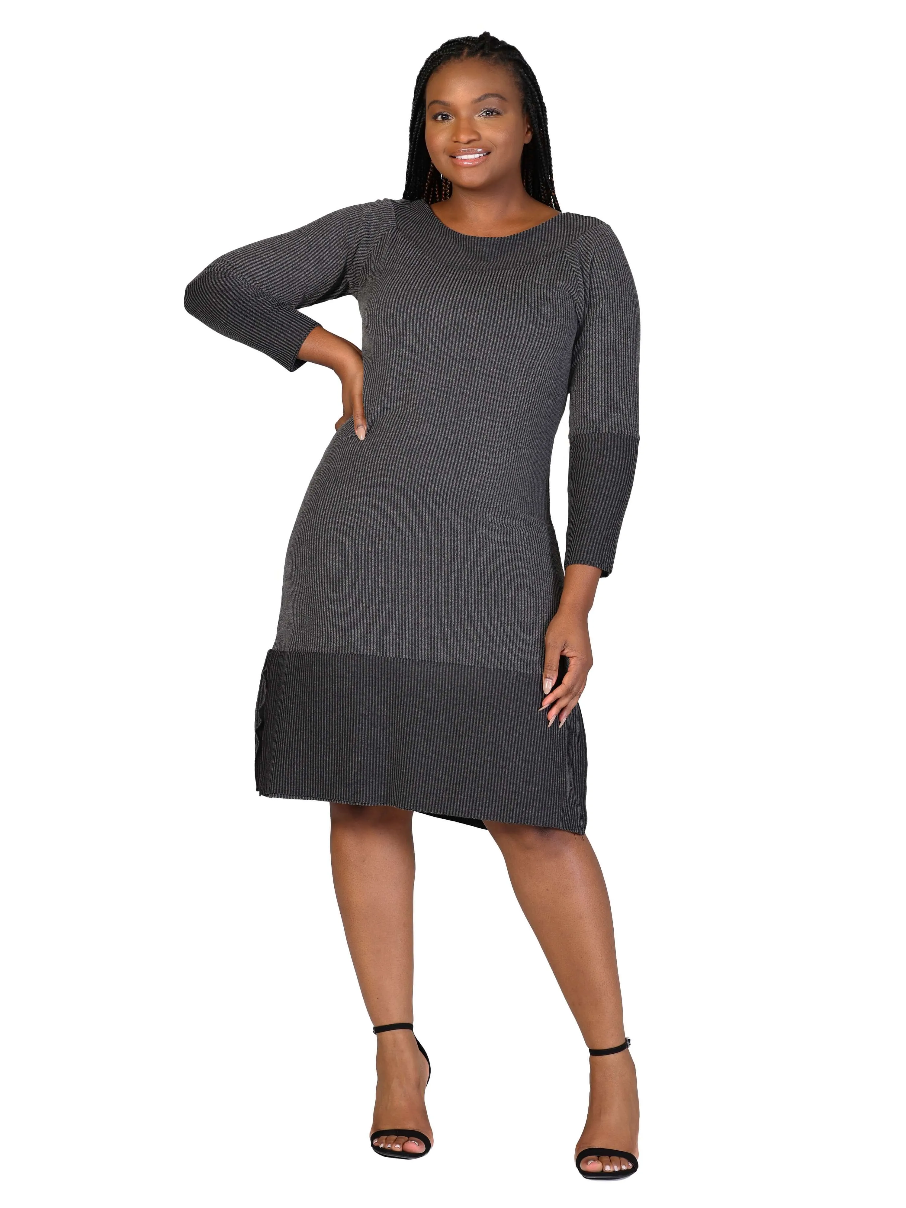 Plus Size Ribbed Knit Long Sleeve Split Hem Sweater Dress