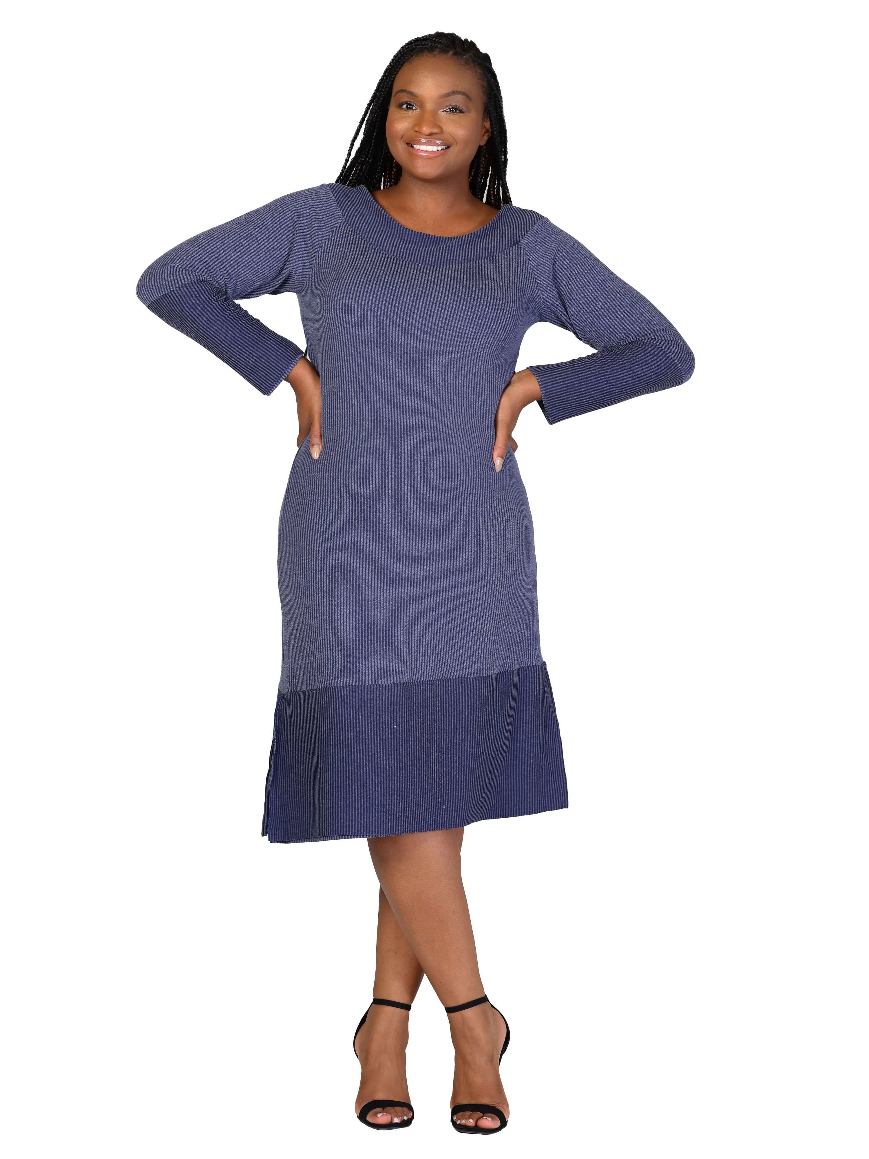 Plus Size Ribbed Knit Long Sleeve Split Hem Sweater Dress