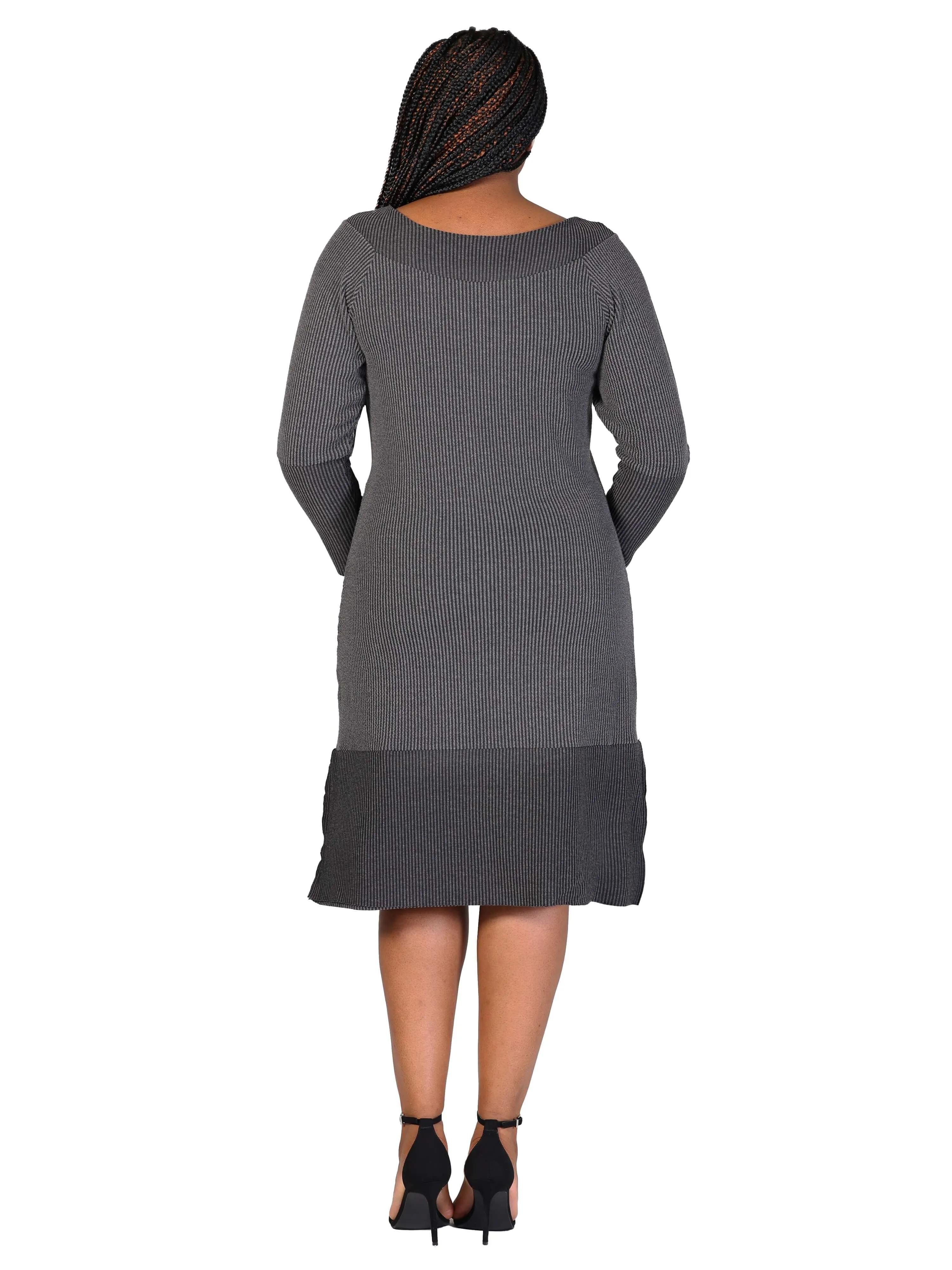 Plus Size Ribbed Knit Long Sleeve Split Hem Sweater Dress