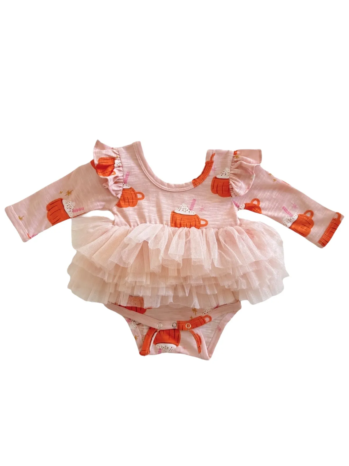 Pumpkin Mug Pink / Organic Long Sleeve Tutu Bodysuit