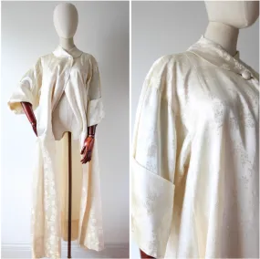 "Cream Satin Brocade" Vintage 1940's Cream Satin Brocade Evening Coat UK 10-14 US 6-10