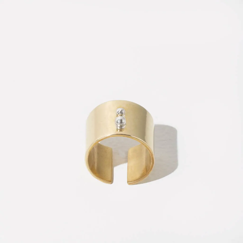 "I" Adjustable Cuff Ring - Brass   Sterling