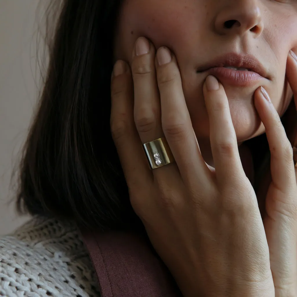 "I" Adjustable Cuff Ring - Brass   Sterling