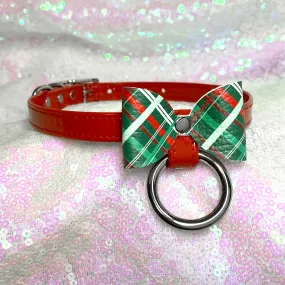 Red Patent Leather Christmas Bow Collar