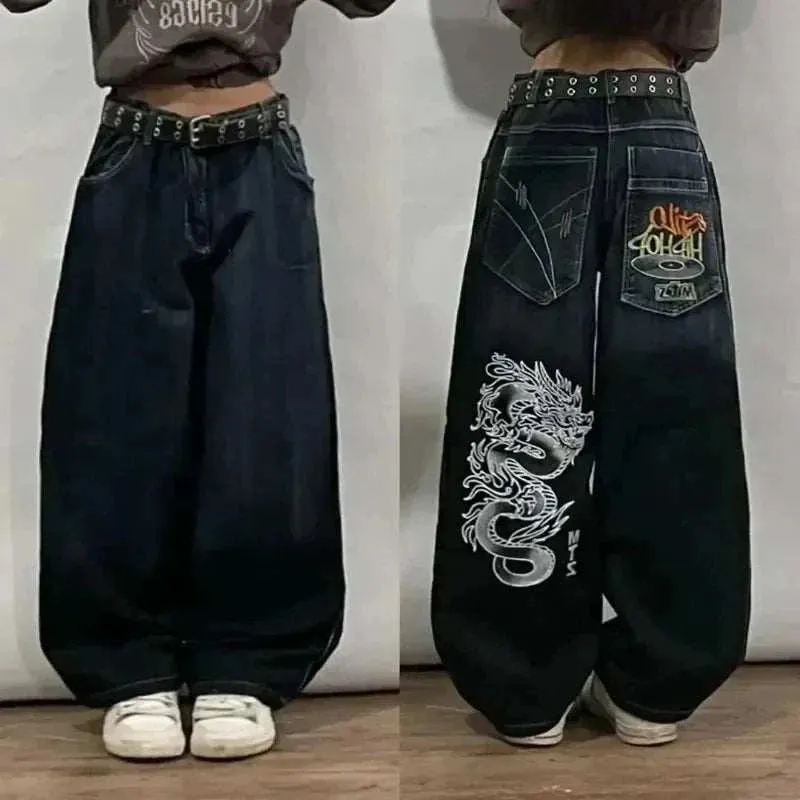 Retro Hip-hop Embroidered Baggy Jeans