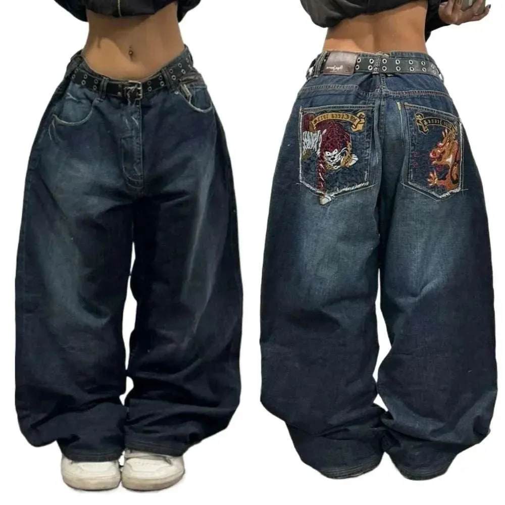 Retro Hip-hop Embroidered Baggy Jeans