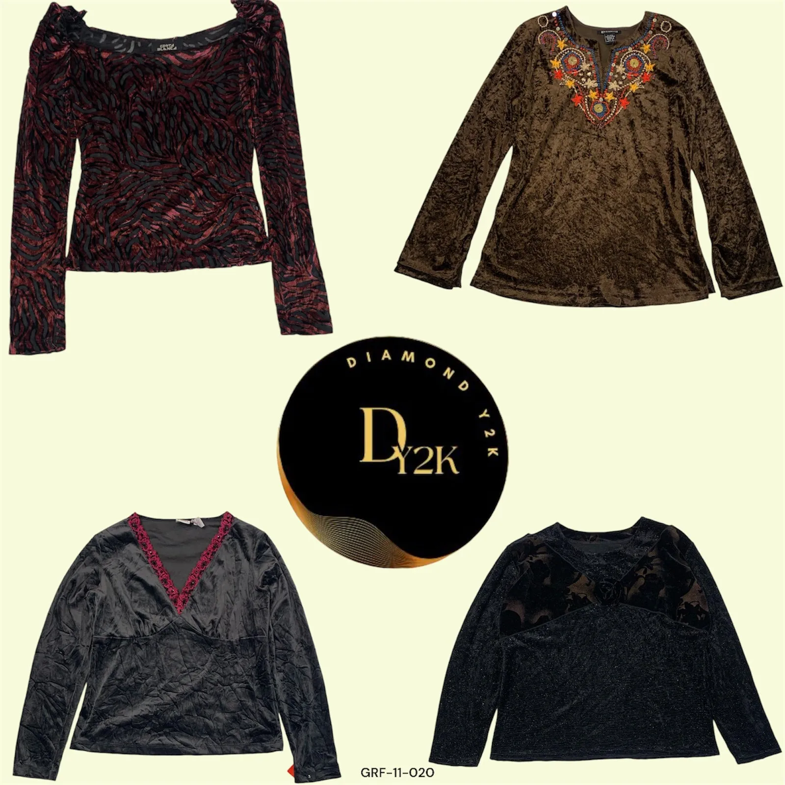 Retro Y2K Velvet Top with Long Sleeves - Soft & Stylish (GRF-11-020)