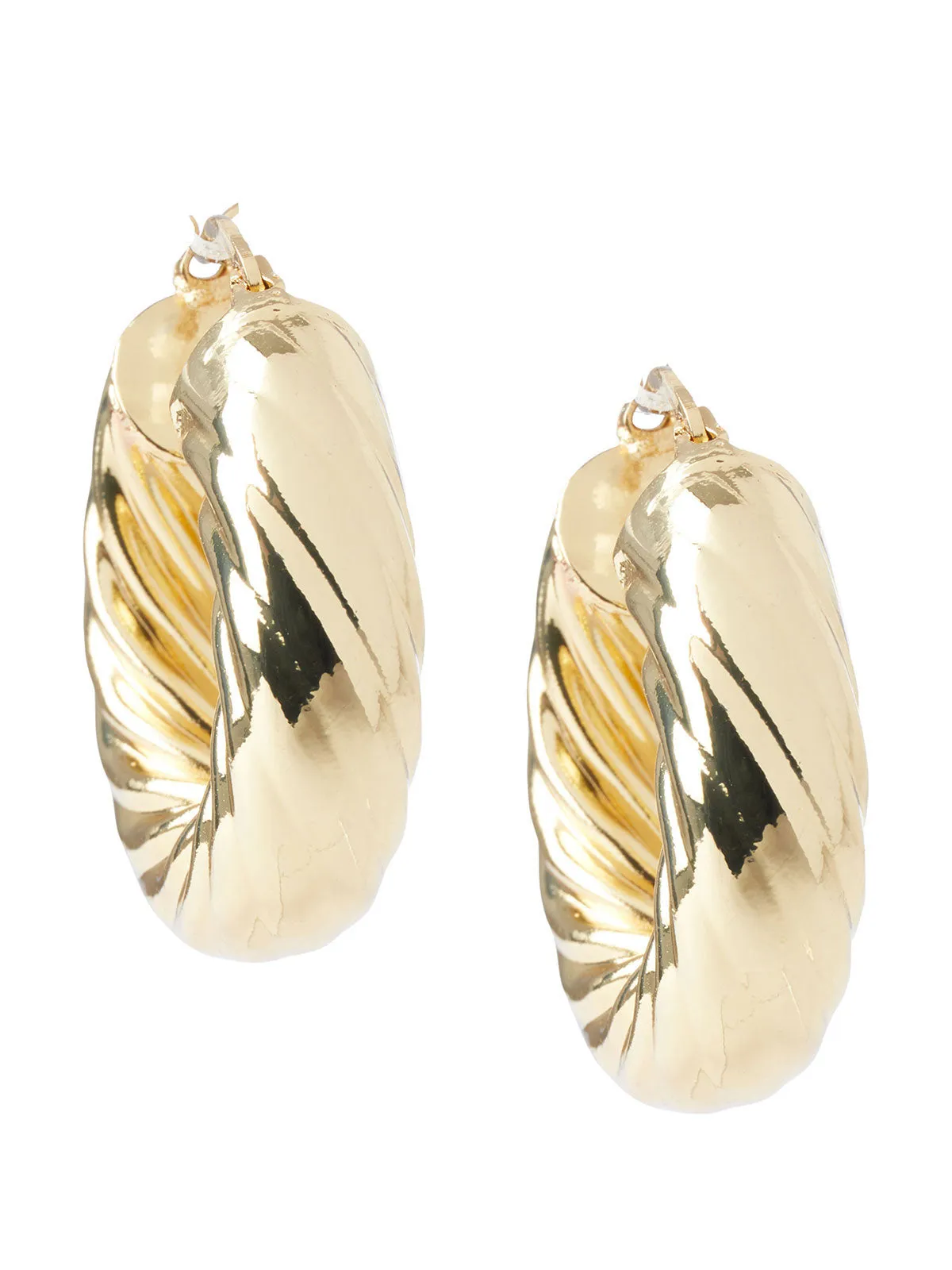 Rippled Gold Hoop Pierced Earrings