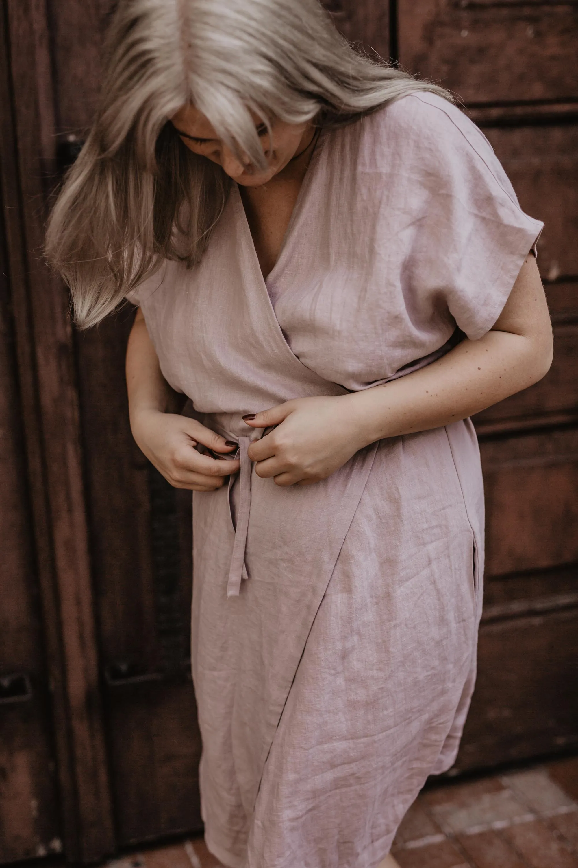 Rome Linen Wrap Dress - Dusty Rose