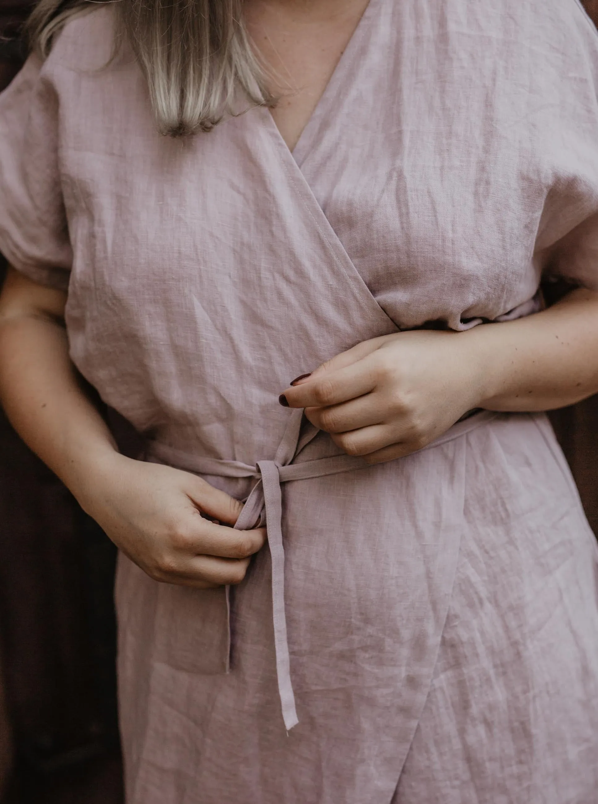 Rome Linen Wrap Dress - Dusty Rose