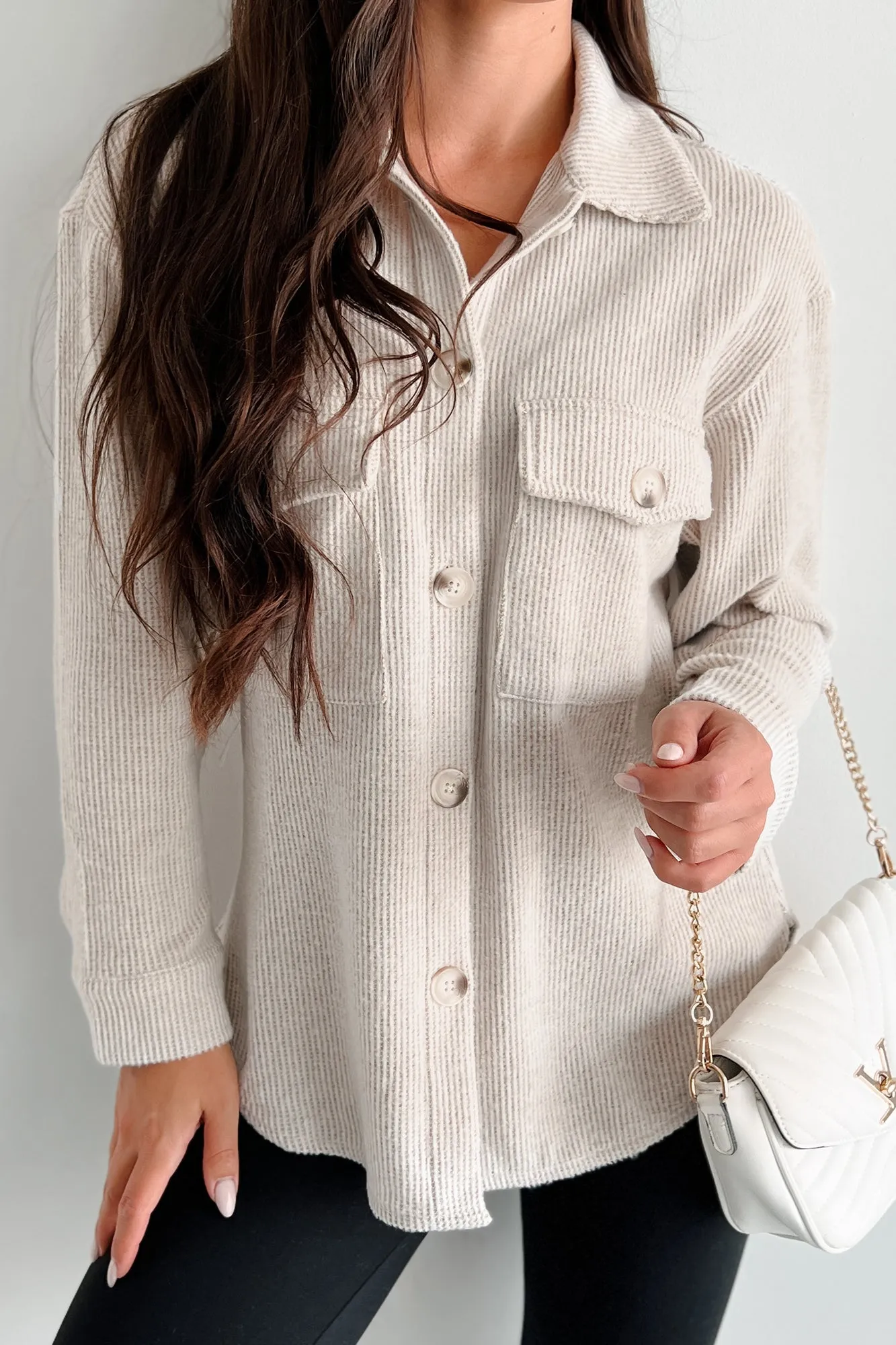 Ryland Brushed Waffle Knit Shacket (Oatmeal)