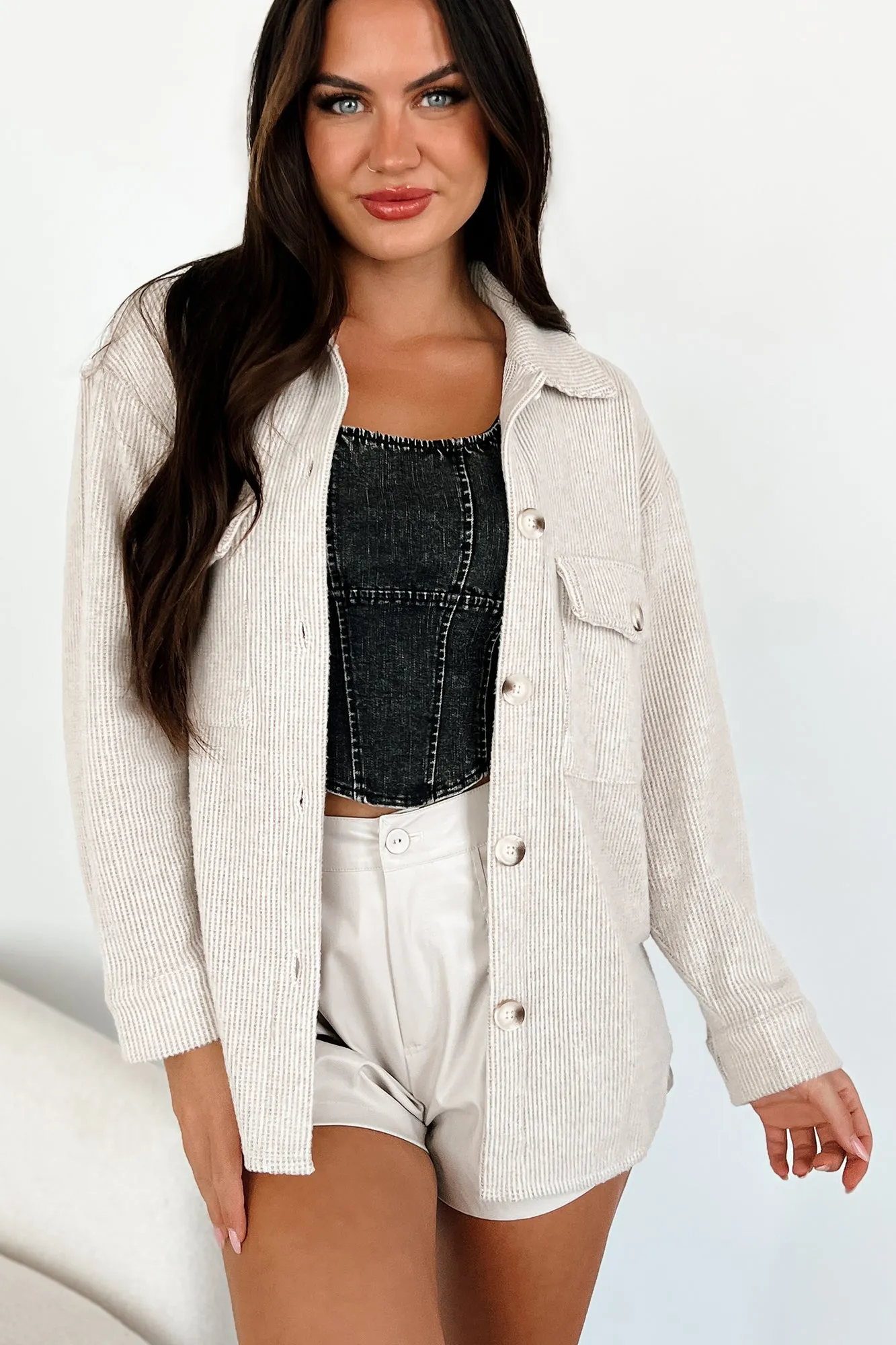 Ryland Brushed Waffle Knit Shacket (Oatmeal)