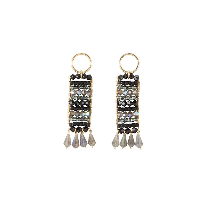 Semi Precious Beaded Pendant Earrings With Teardrops - SHINY GRAPHITE/BLACK/TRANSLUCENT GREY