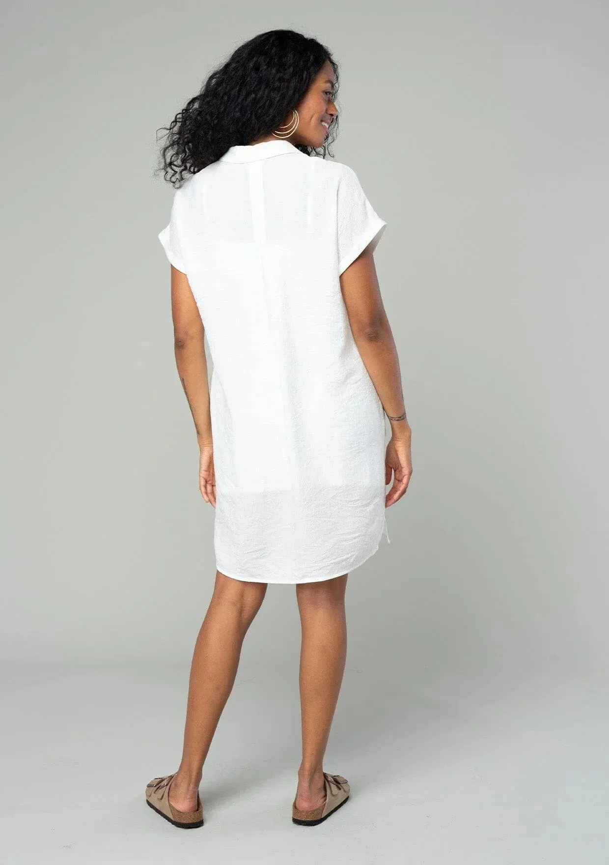 SHORT SLEEVE BUTTON DOWN MINI SHIRT DRESS