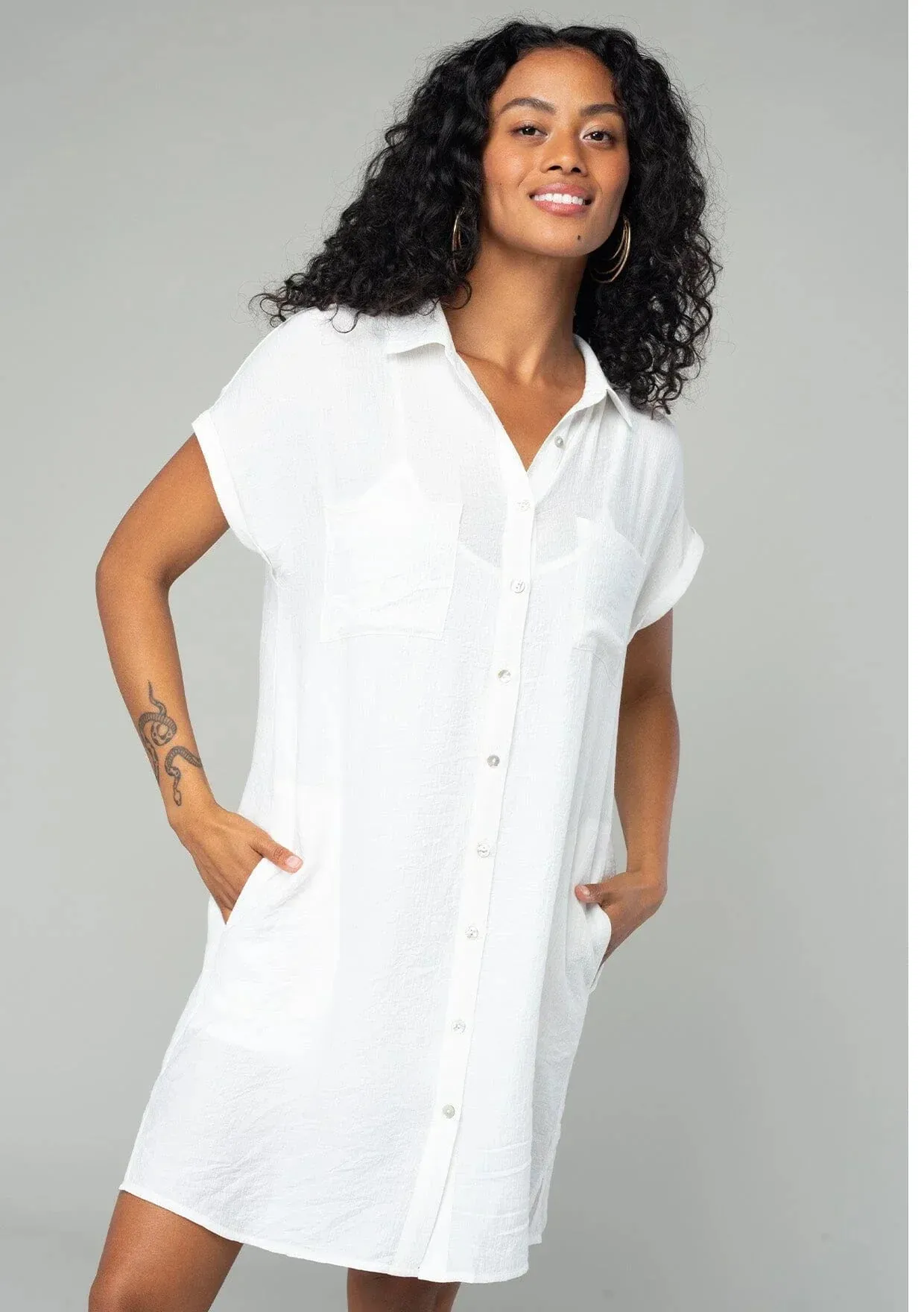 SHORT SLEEVE BUTTON DOWN MINI SHIRT DRESS