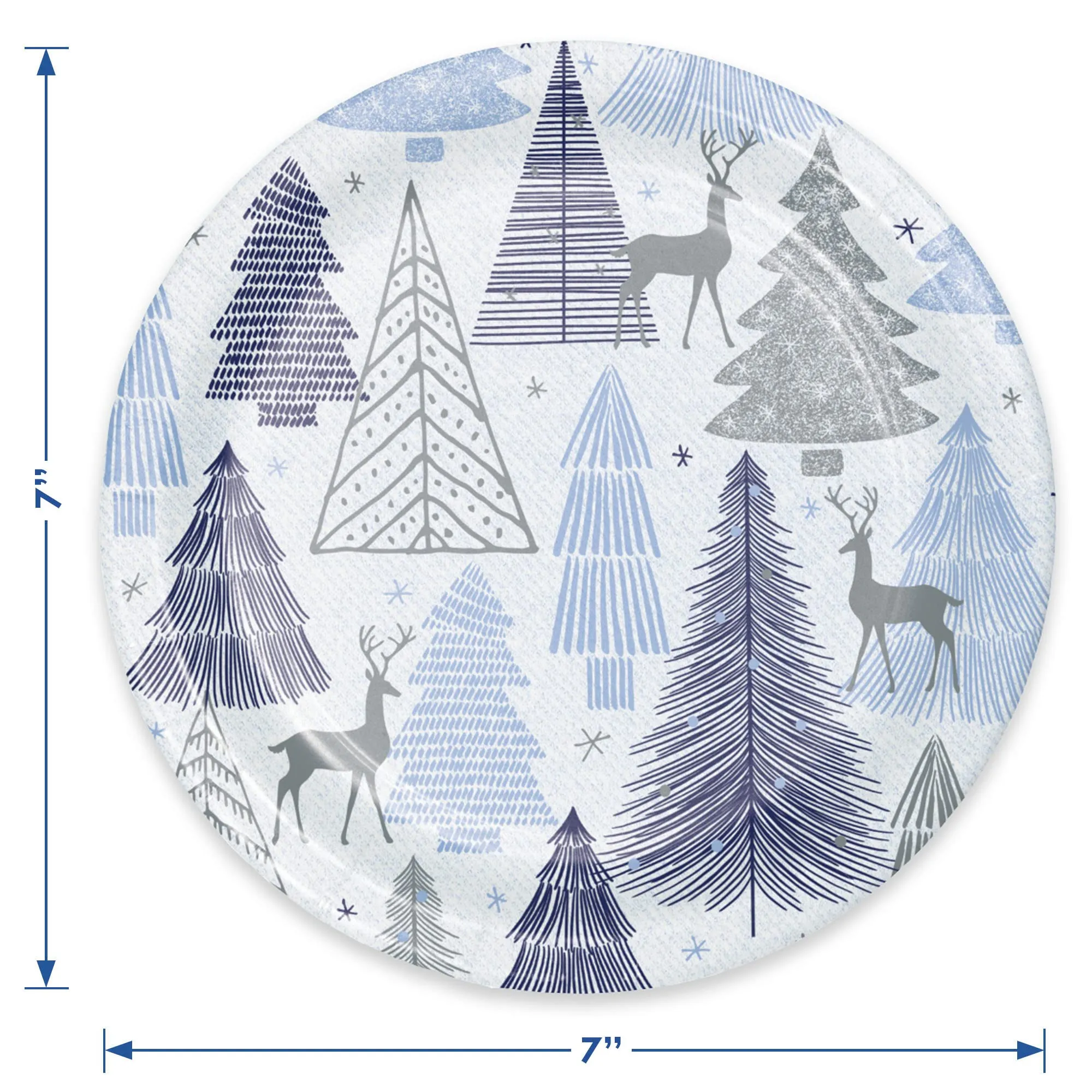 Silver & Blue Snowy Christmas Winter Deer Paper Plates, Napkins, and Forks (Serves 16)