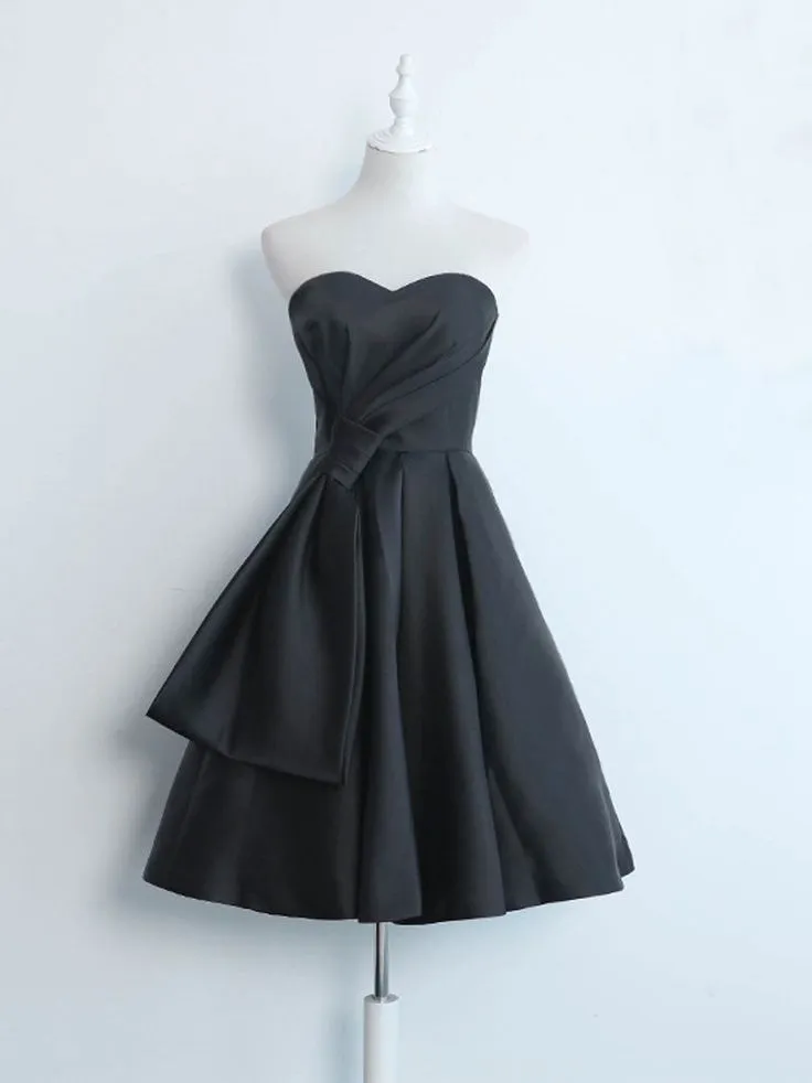 Simple Sweetheart Satin Short Black Prom Dress, Black Homecoming Dresses          fg6631