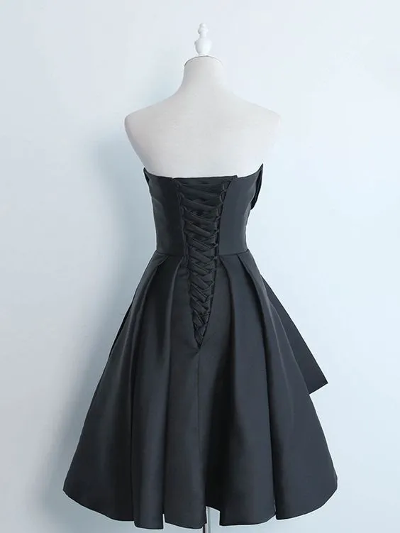 Simple Sweetheart Satin Short Black Prom Dress, Black Homecoming Dresses          fg6631