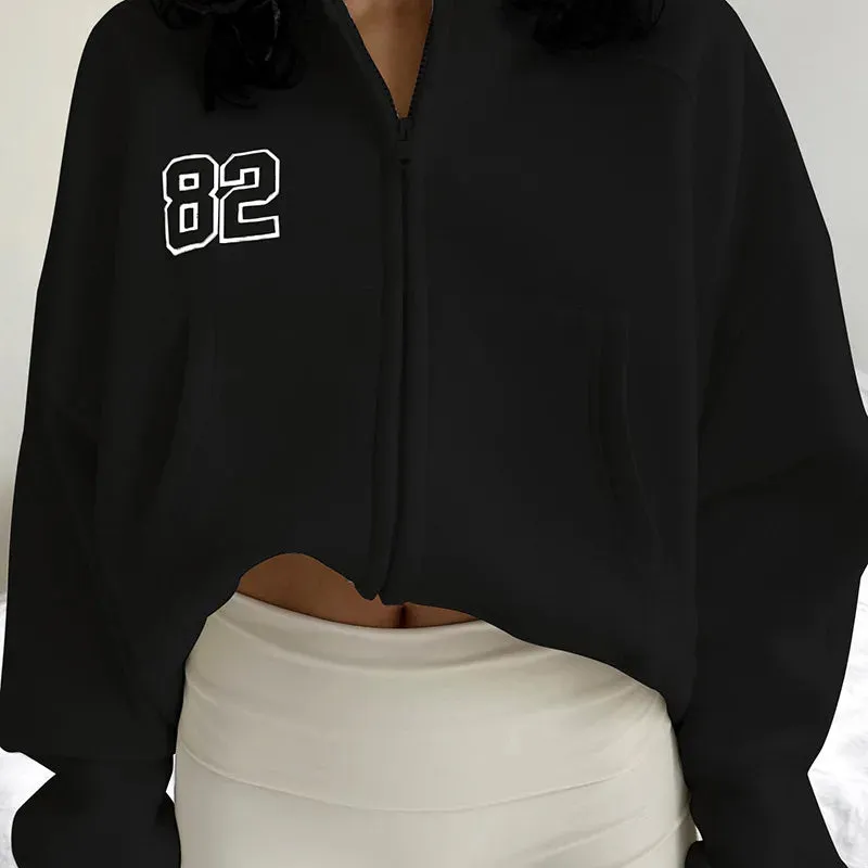 Solid Color Loose Zippered Y2K Streetwear Hoody - Digital Print