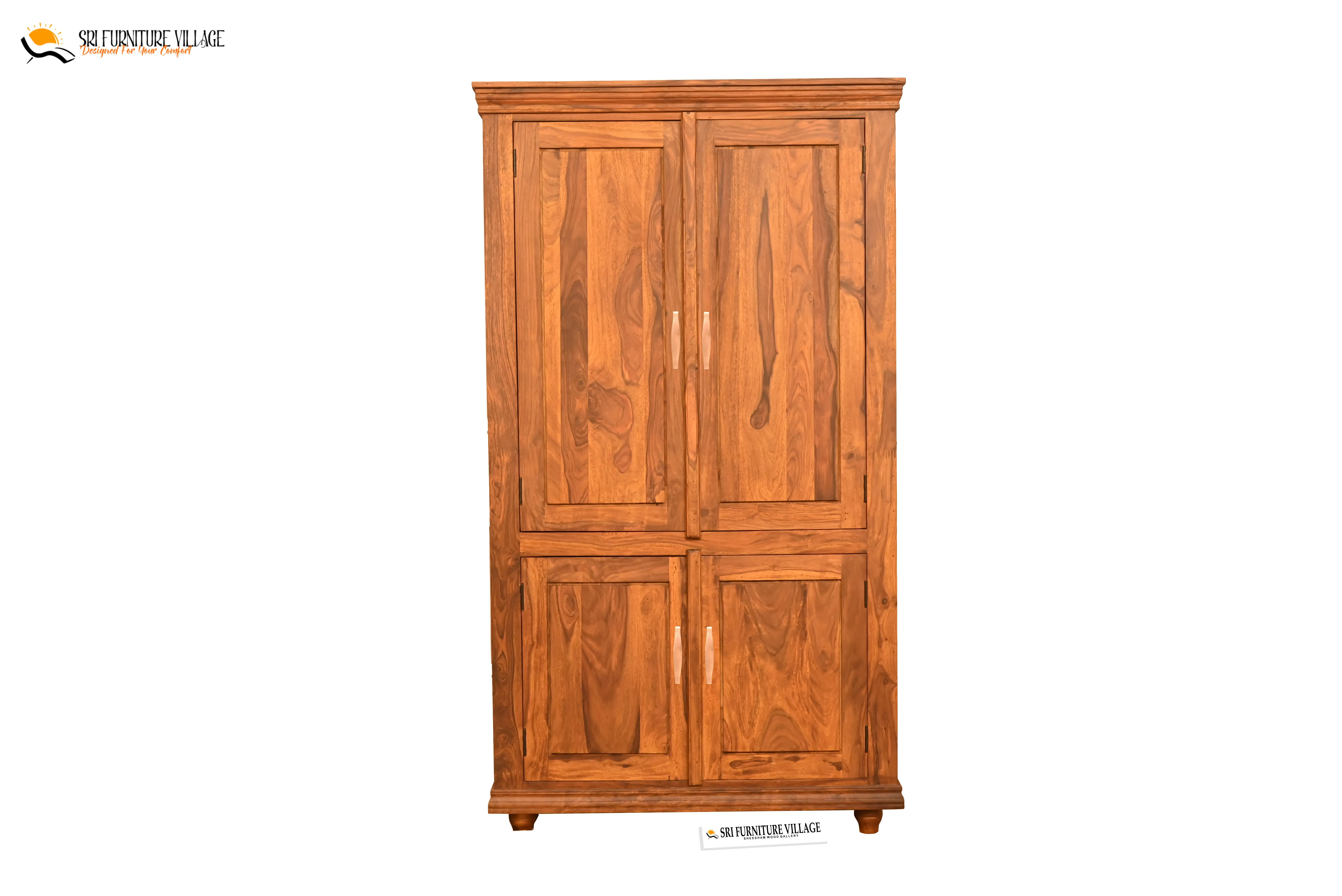 Solid Plain Door Sheesham Wood Wardrobe (Natural Finish) - 6127