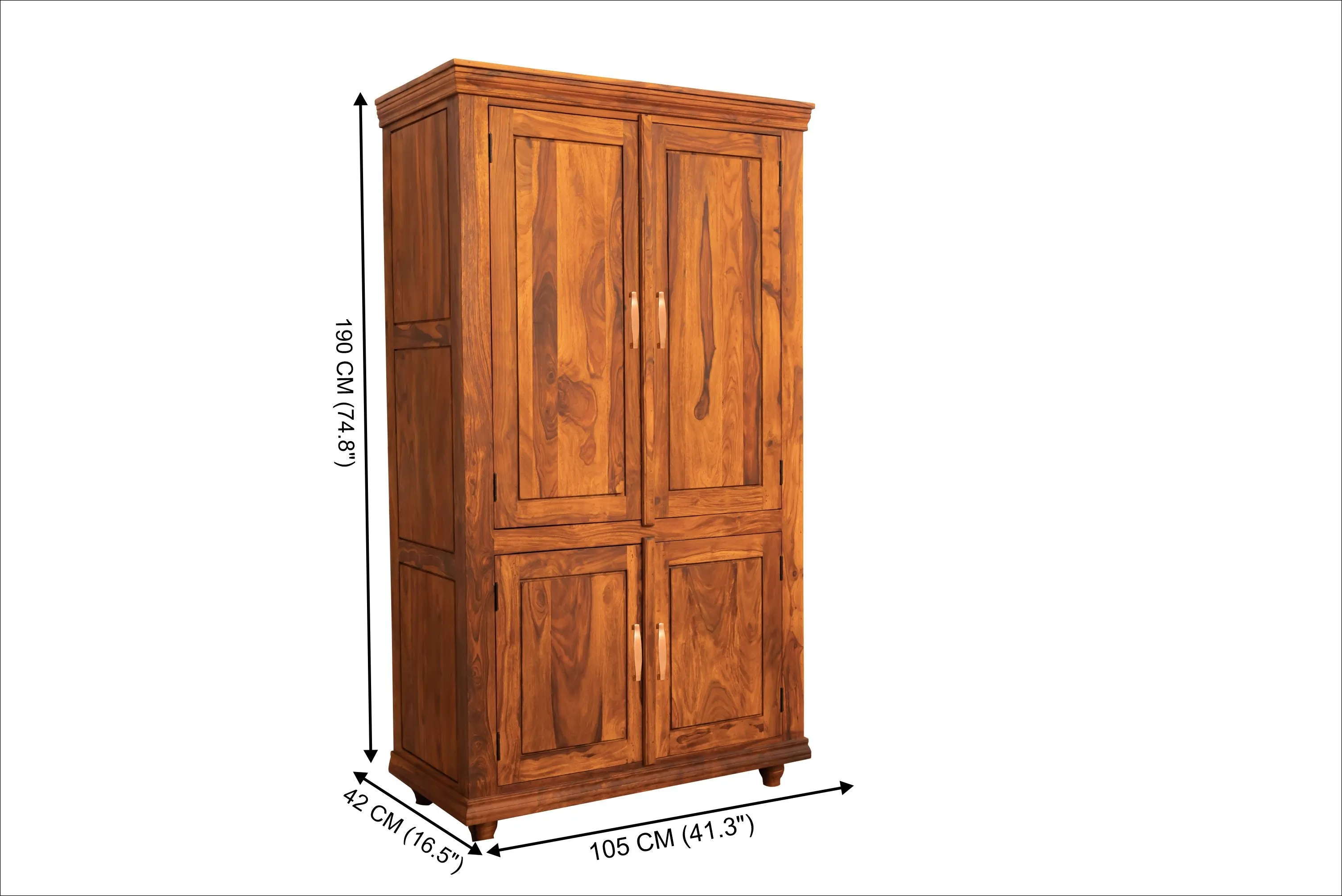 Solid Plain Door Sheesham Wood Wardrobe (Natural Finish) - 6127